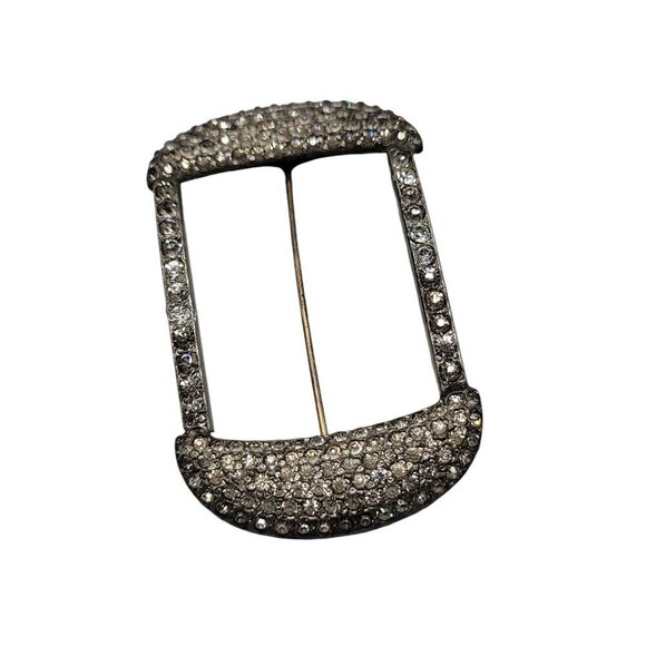 Antique Belt Buckle Brooch Rhinestone Pave Pot Metal Late 1800s Victorian Pin - Picture 1 of 10